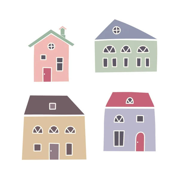 Ensemble Vectoriel Jolies Maisons Colorées Isolées Sur Fond Blanc Doux — Image vectorielle