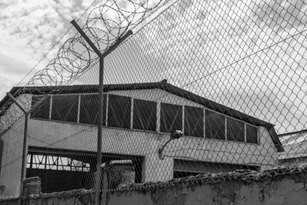 Almacenamiento Alambre Púas Recintos Militares Restricción Concepto Prisión Movilidad — Foto de Stock