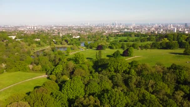 4k antenn drönare skott flyger ovanför Hampstead Heath, London, Storbritannien — Stockvideo