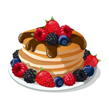 Krep tabağı, çikolatalı krep, böğürtlen, vektör, resim.