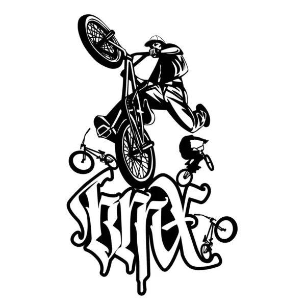 Chico Con Bmx Vector Editable Emblema Tipográfico Bmx Freestyle Logo — Foto de Stock