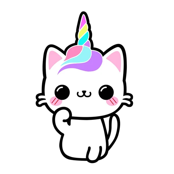 Gatto Unicorno Magico Isolato Colorato Arcobaleno Stile Kawaii — Foto Stock