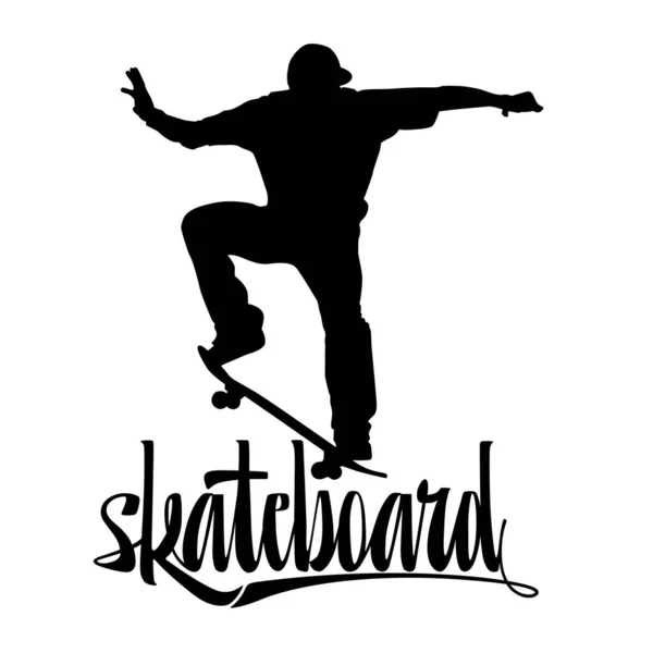 Černá Silueta Skateboardisty Izoluje Logo Skateboardu — Stock fotografie