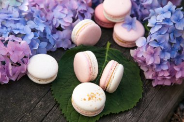 macarons ahşap arka plan üzerinde