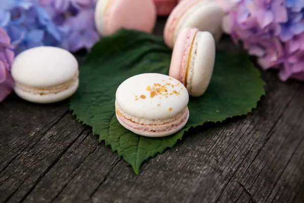 macarons ahşap arka plan üzerinde