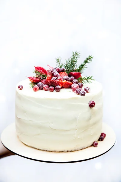 Зимний торт с клубникой — стоковое фото