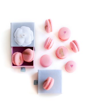 Pink macaron in a gifts boxes