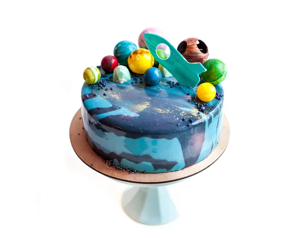 Birthday cake with chocolate planets — Stock Photo, Image