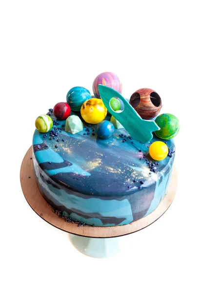 Birthday cake with chocolate planets — Stock Photo, Image
