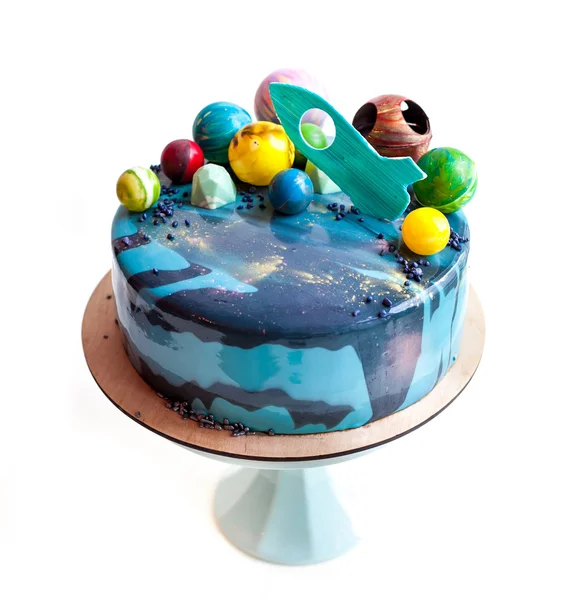 Birthday cake with chocolate planets — Stock Photo, Image