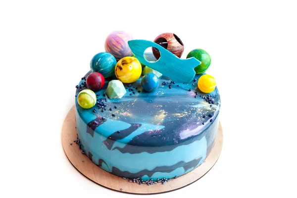 Birthday cake with chocolate planets — Stock Photo, Image