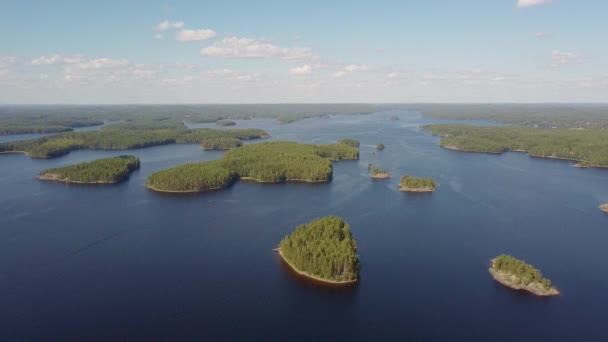 Aerial lake view with several islands. Lake Saimaa in Finland. — Stock Video