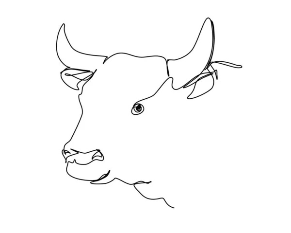 Vaca o ternera joven continua abstracta en un estilo de línea con un trazo editable aislado sobre fondo blanco. — Vector de stock