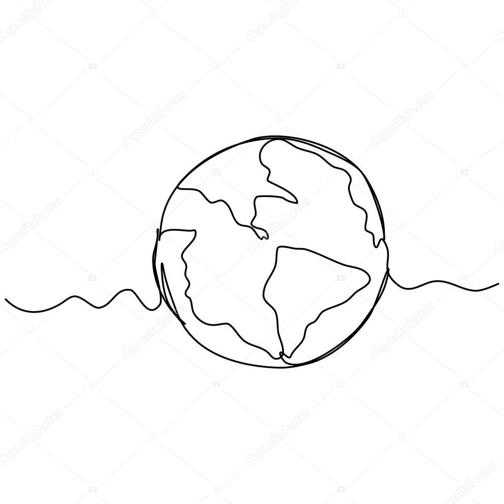 Earth or globe made in an online drawing style with an editable stroke isolated on white background.