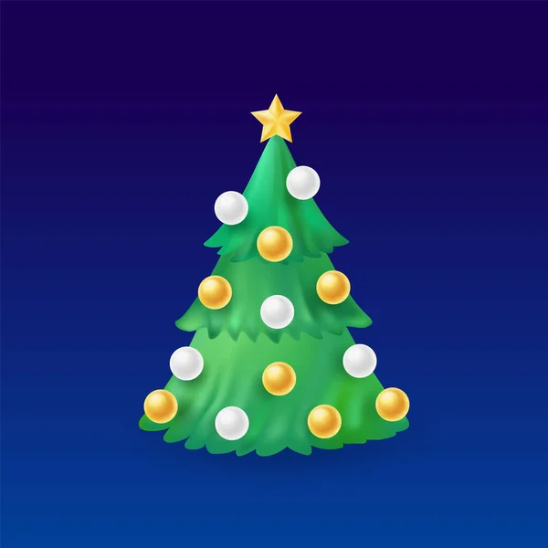 Christmas Tree isolated on a blue background. Cartoon and realistic style. — Stock Vector