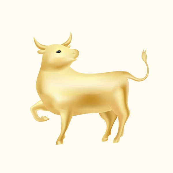 Arany Ökör, jelképe 2021 újév, Golden Metallic Bull elszigetelt fehér alapon. — Stock Vector