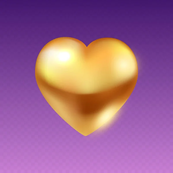 紫色の透明感のある背景に輝くグレアとライトでゴールドのハート バレンタインデーグリーティングカードテンプレートは 現実的なスタイルで作られました プレミアムベクトル — ストックベクタ