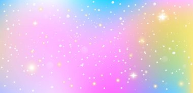 Yıldızlı fantezi tek boynuzlu at arka planı. Bokeh ile pastel renkli gökyüzü şekeri. Premium vektörü.