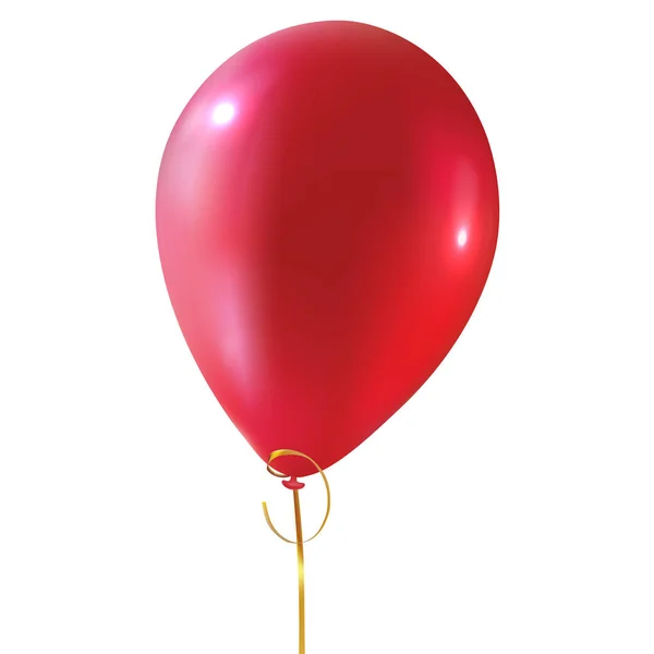Κόκκινο Γυαλιστερό Μπαλόνι Χρυσή Ρίγα Απομονωμένο Λευκό Φόντο Ηλιακό Air — Διανυσματικό Αρχείο