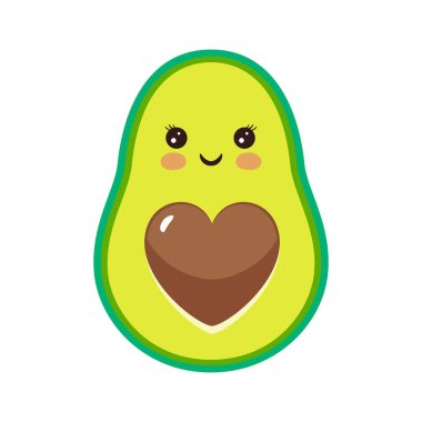 Sevimli bir avokado karakteri. Aşıkken gülüyor. Vektör illüstrasyonu.