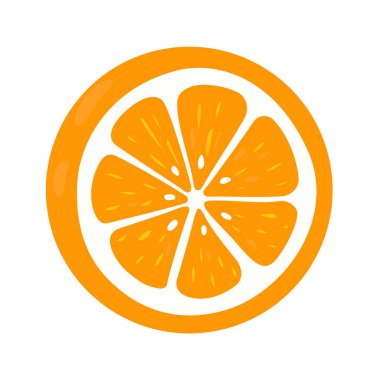 Portakal dilimi, beyaz arka planda izole edilmiş karikatür. Vektör illüstrasyonu.