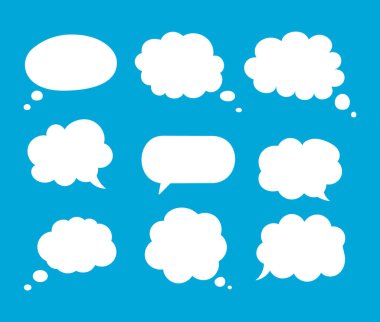 Konuşma ya da düşünme balonu, boş iletişim bulutu. Vektör tasarım ögesi.