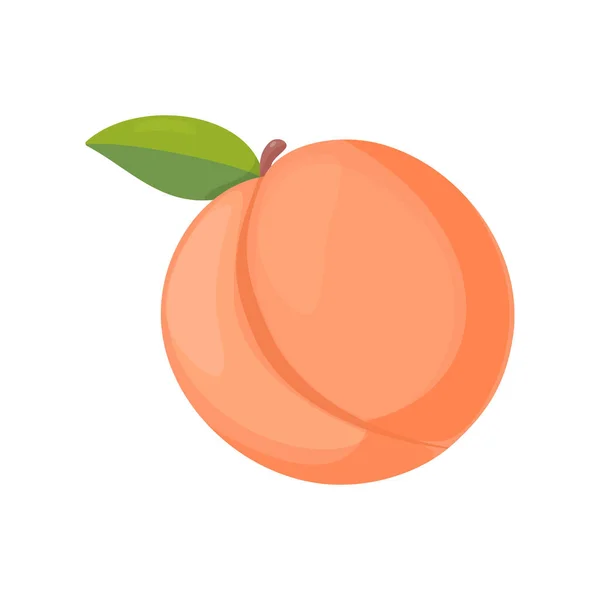 Persikofrukt Med Blad Tecknad Stil Läcker Saftig Dessertikon Smaskig Ljus — Stock vektor