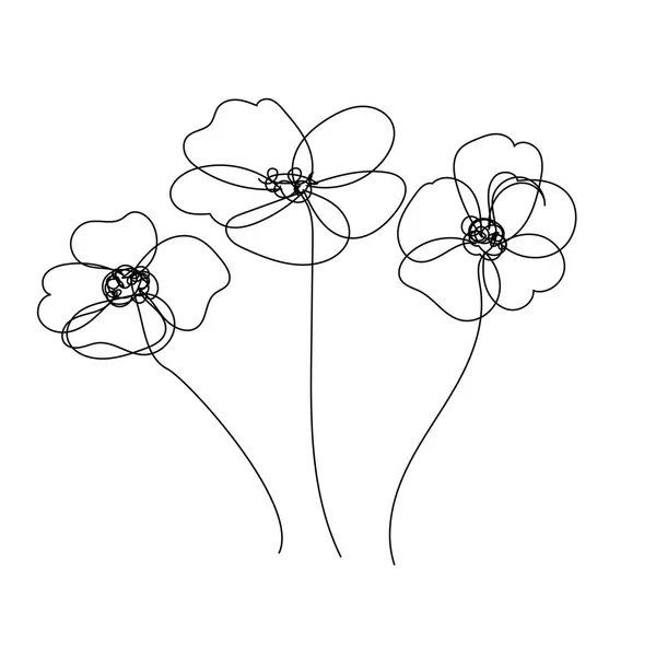 Πόπιτες Λουλούδια Συνεχή Γραμμή Σχέδιο Επιδέξια Συλλογή Παπαρούνας Περίγραμμα Απλό — Διανυσματικό Αρχείο