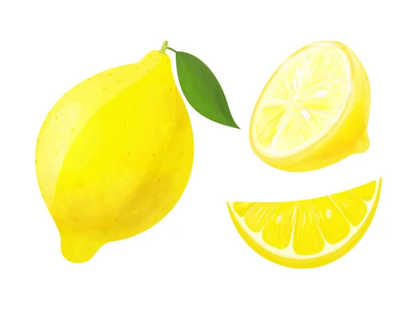 Limón Acuarela Digital Aislado Sobre Fondo Blanco Cítricos Jugosos Extraídos — Vector de stock