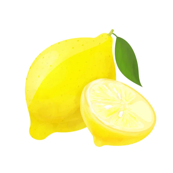 Citron Aquarelle Numérique Isolé Sur Fond Blanc Agrumes Juteux Dessinés — Image vectorielle