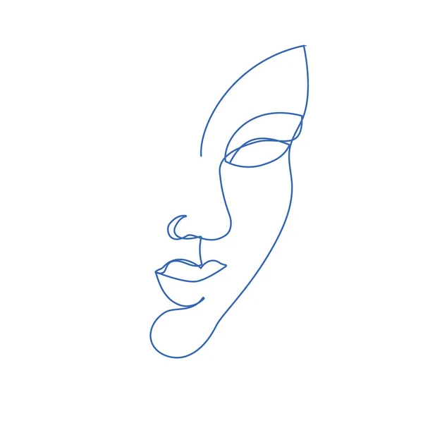 Girl Face Continuous Line Drawing Sketchy Woman Portrait Outline Simple — Stock Vector