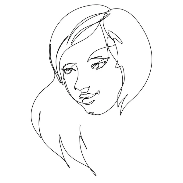 Girl Face Continuous Line Drawing Sketchy Woman Portrait Outline Simple — Stock Vector