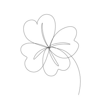 Lucky clover leaf in continuous line drawing. Sketchy single shamrock. Outline simple artwork with editable stroke. Vector illustration.