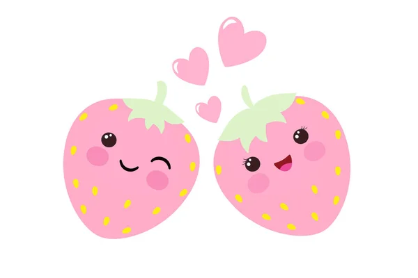 Brillante Linda Adorable Pareja Fresas Amor Uno Está Guiñando Ojo — Vector de stock