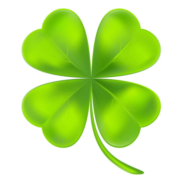 Lucky clover leaf in realistic style. Cartoon single shamrock. Beautiful artwork with gradient mesh. 