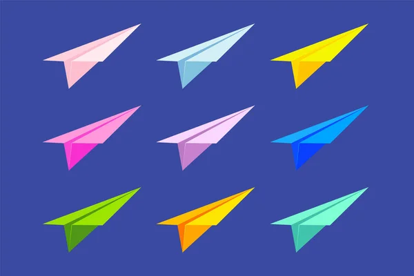 Zestaw Ikon Płaszczyzny Papierowej Wykonany Płaskim Stylu Kolorowa Kolekcja Samolotów — Wektor stockowy