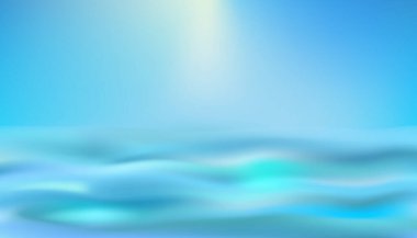 Mavi okyanus ya da deniz arka planı. Gerçekçi bulanık deniz manzarası. Güneş ışığıyla birlikte su dokusu. Vektör illüstrasyonu.