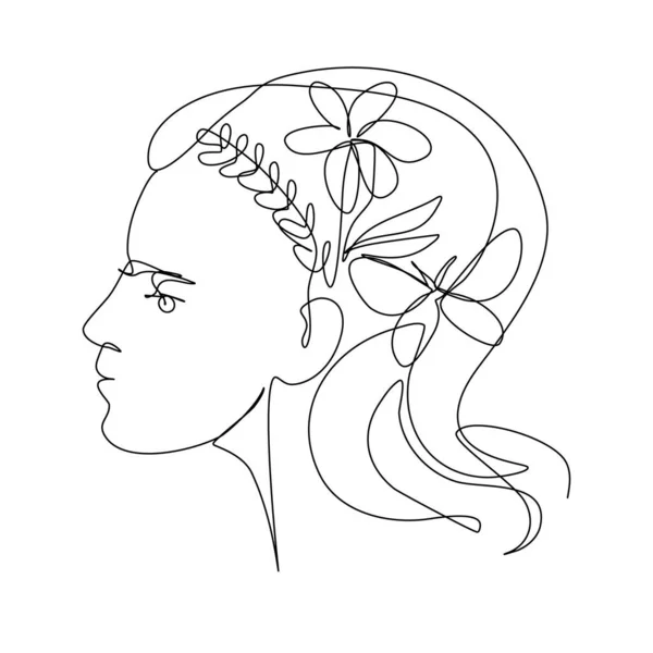 Girl Face Continuous Line Drawing Sketchy Woman Portrait Outline Simple — Stock Vector