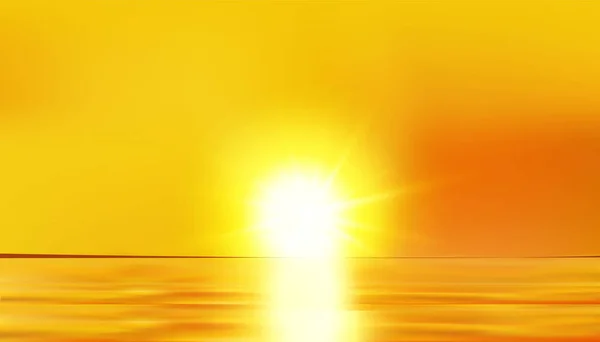 Schöner Sonnenaufgang Mit Meereslandschaft Leuchtend Oranger Hintergrund Mit Sonne Sommerliche — Stockvektor