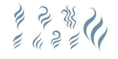 Aroma ya da buhar ikonu koleksiyonu. Parfüm ya da ısı işareti. Sıcak bir sembol. Vektör illüstrasyonu.