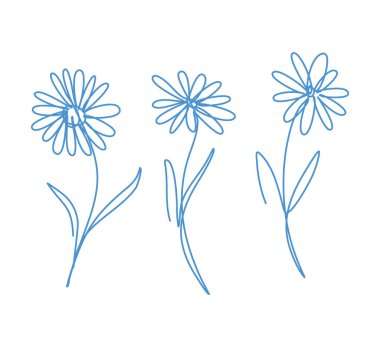 Karalama tarzında çiçek koleksiyonu. Papatya mili ve sürekli inme. Çiçek tasarım elementleri. Vektör İllüstrasyonu.