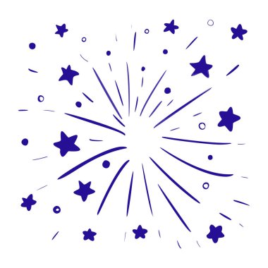 Beyaz arka planda izole edilmiş yıldızlarla karalama havai fişekleri. Doğum günün kutlu olsun. Karnaval sanatı. Vektör illüstrasyonu.