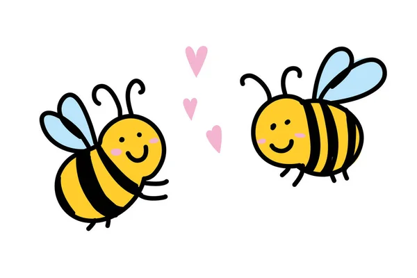 Lindas Abejas Enamoradas Aisladas Sobre Fondo Blanco Tarjeta Felicitación San — Archivo Imágenes Vectoriales