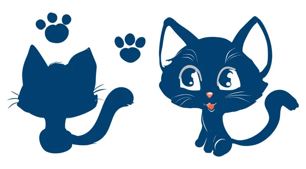 Graciosos Gatos Negros Aislados Sobre Fondo Blanco Gatitos Con Huellas — Vector de stock