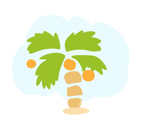 棕榈树 有一个小岛 白色的背景与云隔离 热带海滩 土拨鼠异国植物 — 图库矢量图片