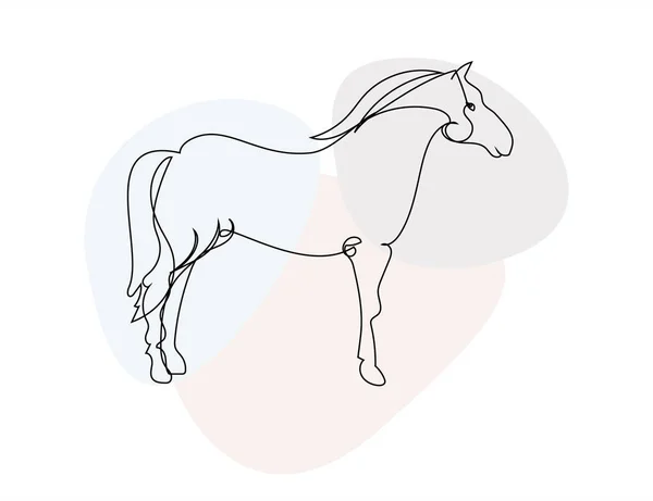 Caballo Estilo Arte Línea Continua Mustang Semental Contorno Camiseta Estampada — Archivo Imágenes Vectoriales