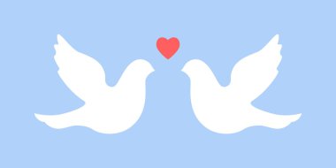 Ateşe aşık güvercin çifti. Düğün konsepti. Aşk sahnesinin vektör çizimi.