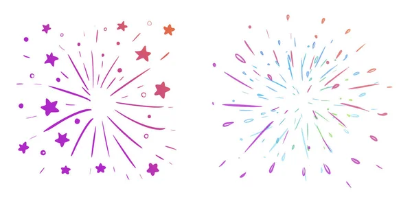 Feux Artifice Doodle Avec Étoiles Isolées Sur Fond Blanc Joyeux — Image vectorielle