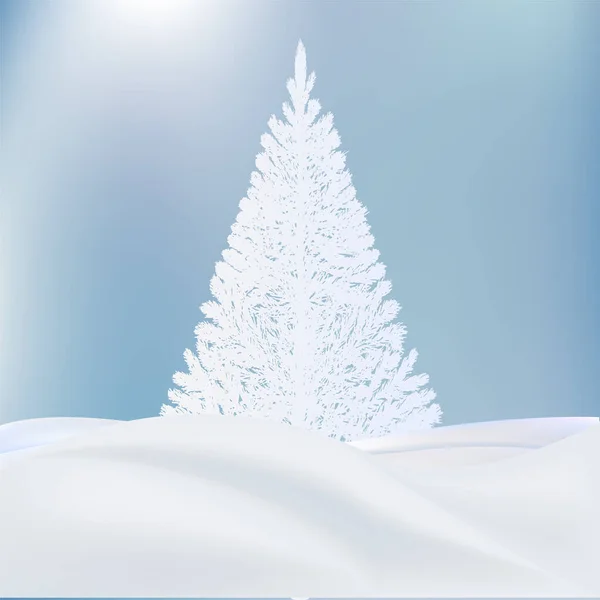 Arbre Noël Dans Neige Isolé Sur Fond Enneigé Réaliste Composition — Image vectorielle