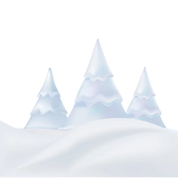 Christmas Trees Snow Isolated White Background Winter Composition Vector Illustration — Stockový vektor